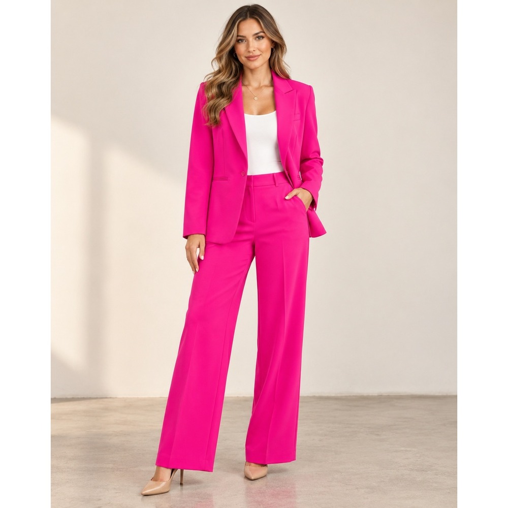 Express Suit Set Pink Editor Blazer M Pants 8S Fuchsia Wide Leg 2 Piece NWT